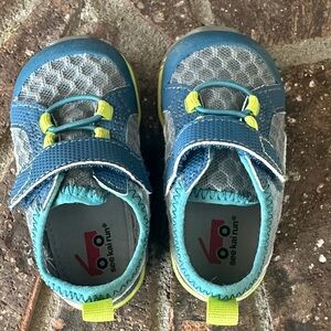 See Kai Run Blue and Gray Sneakers with Yellow Accents